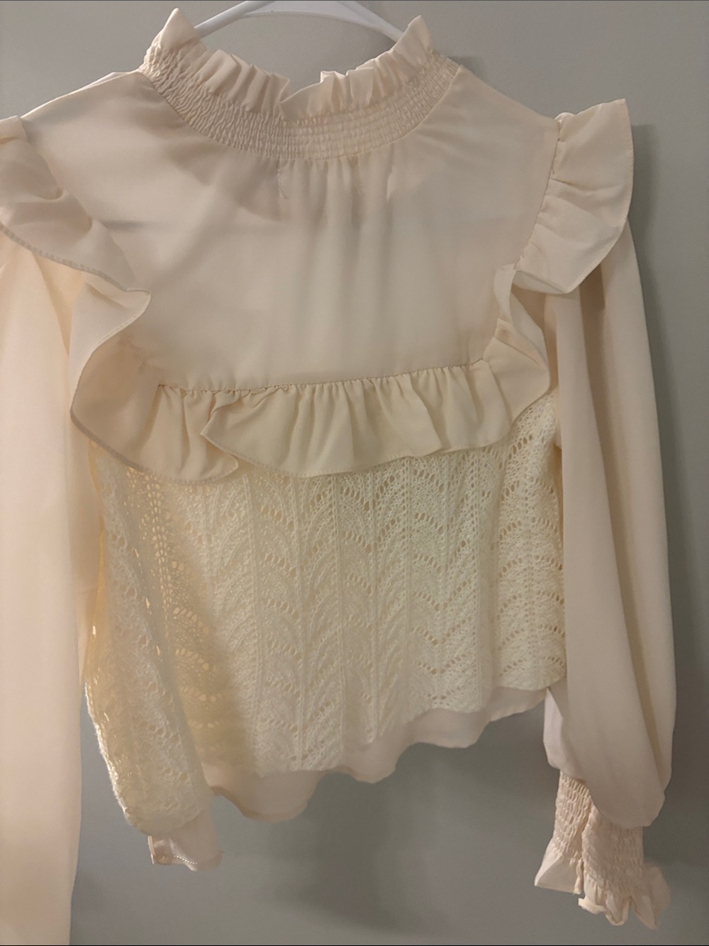 70/21 Cream Ruffle Knit-Front Top - Picture 7 of 8